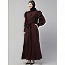 Gathered puffed sleeves abaya with long cuff - Brown